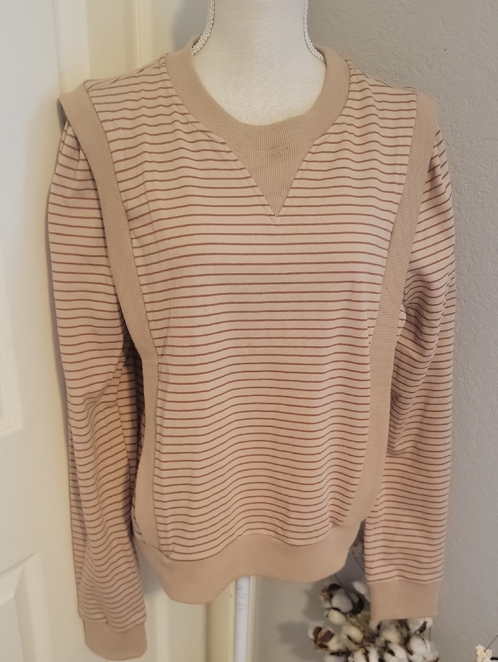 Striped Beige Crewneck Sweater